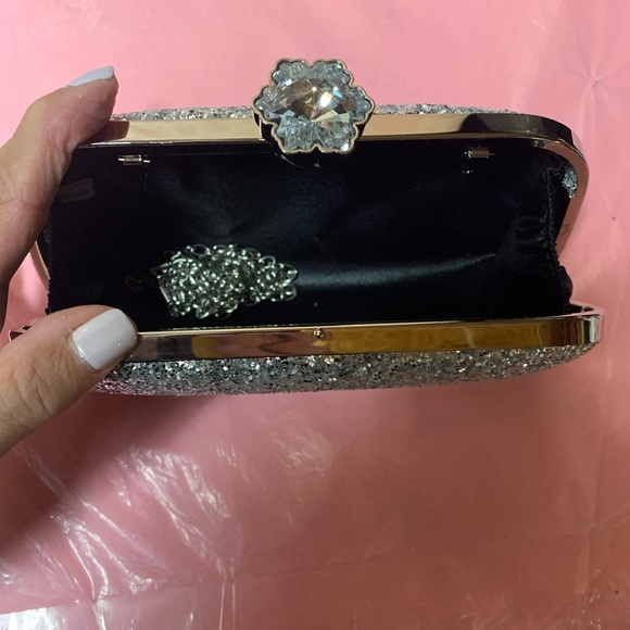 Silver Glitter Bling, Sequin, Rhinestone Evening Box Bag - Picture 8 of 8